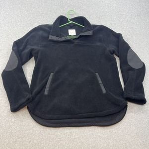Thread & Supply Pullover Fleece Sweater Womens Large Black Snaps Elbow Patches